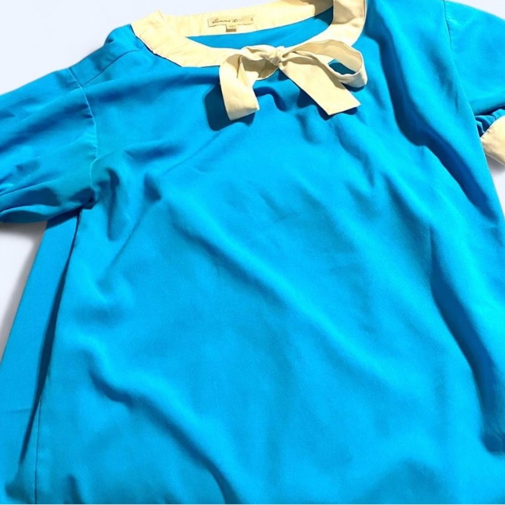 Blue Top with Cream Collar